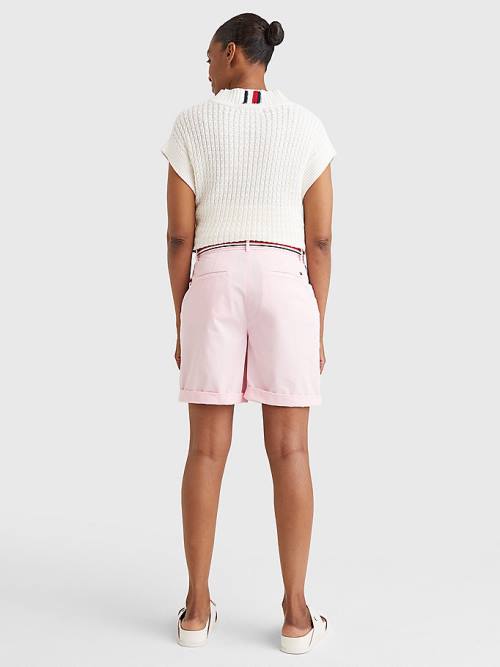 Pink Tommy Hilfiger Mid Rise Chino Women's Shorts | TH154ELT