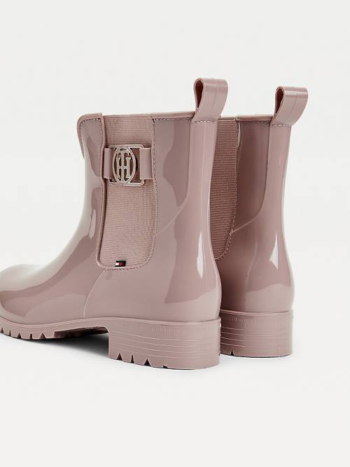 Pink Tommy Hilfiger Monogram Rain Women's Boots | TH584PVN