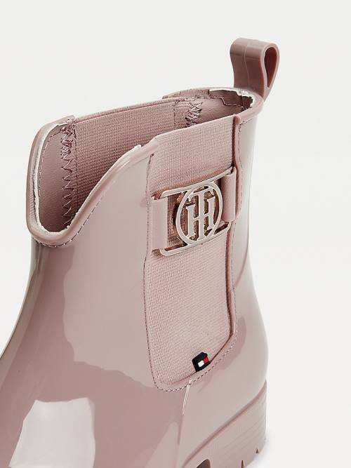 Pink Tommy Hilfiger Monogram Rain Women's Boots | TH584PVN