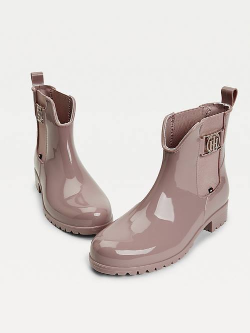 Pink Tommy Hilfiger Monogram Rain Women's Boots | TH584PVN