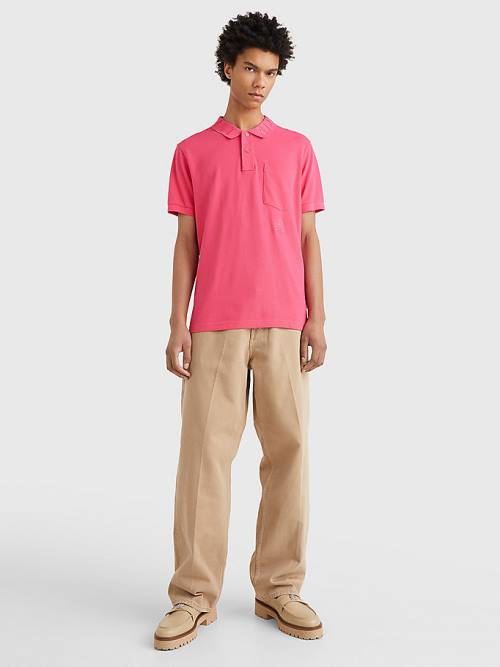 Pink Tommy Hilfiger Organic Cotton Crest Embroidery Men's Polo Shirts | TH761KUZ