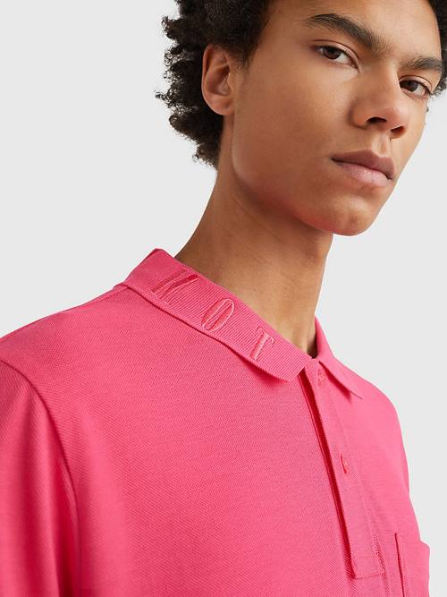 Pink Tommy Hilfiger Organic Cotton Crest Embroidery Men's Polo Shirts | TH761KUZ