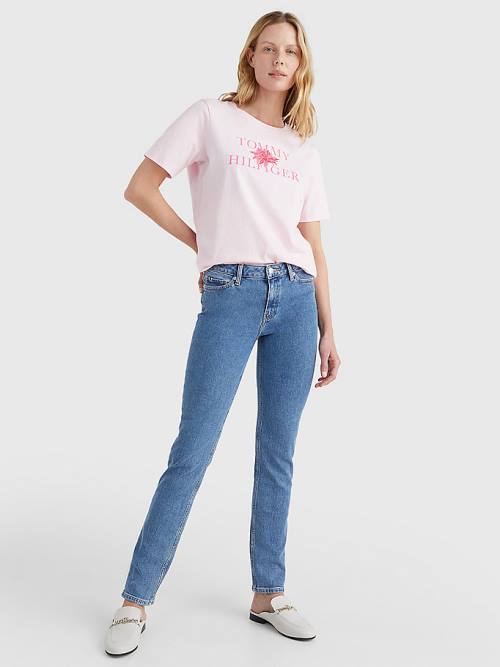 Pink Tommy Hilfiger Organic Cotton Floral Print Women's T Shirts | TH086MET