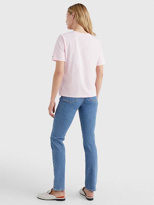 Pink Tommy Hilfiger Organic Cotton Floral Print Women's T Shirts | TH086MET