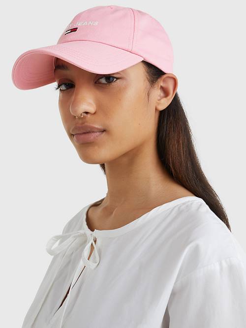 Pink Tommy Hilfiger Organic Cotton Logo Embroidery Cap Women's Hats | TH105GAC