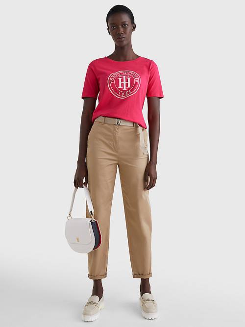 Pink Tommy Hilfiger Organic Cotton Print Women's T Shirts | TH638YIF