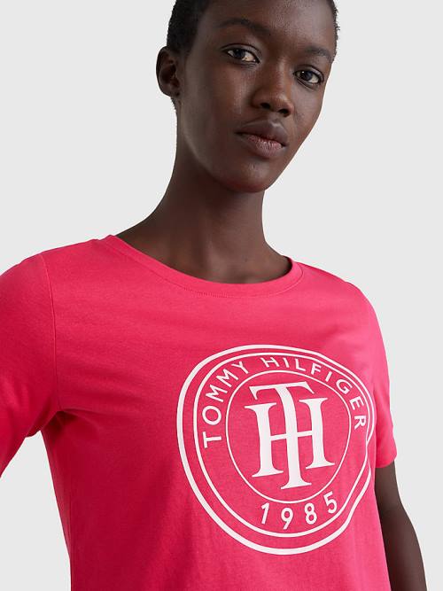 Pink Tommy Hilfiger Organic Cotton Print Women's T Shirts | TH638YIF