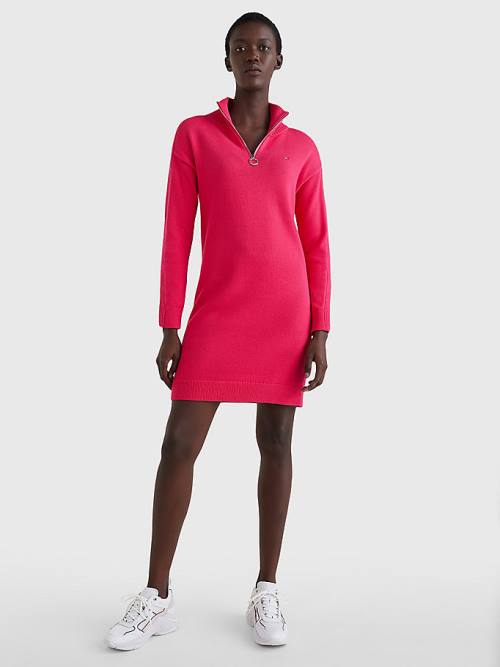 Pink Tommy Hilfiger Organic Cotton Relaxed Fit Half-Zip Women's Dress | TH734KDX