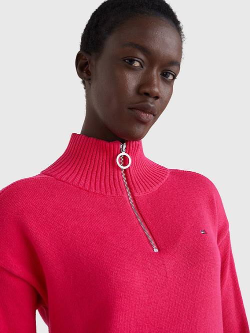 Pink Tommy Hilfiger Organic Cotton Relaxed Fit Half-Zip Women's Dress | TH734KDX