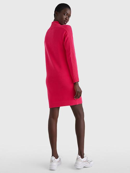 Pink Tommy Hilfiger Organic Cotton Relaxed Fit Half-Zip Women's Dress | TH734KDX