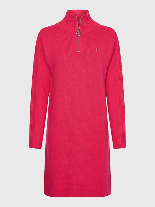 Pink Tommy Hilfiger Organic Cotton Relaxed Fit Half-Zip Women's Dress | TH734KDX