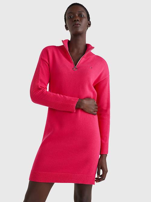 Pink Tommy Hilfiger Organic Cotton Relaxed Fit Half-Zip Women\'s Dress | TH734KDX