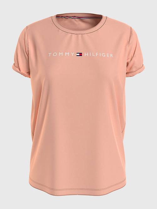 Pink Tommy Hilfiger Original Logo Turn-Back Cuff Women\'s T Shirts | TH079OPG