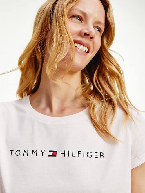 Pink Tommy Hilfiger Original Logo Turn-Back Cuff Women's T Shirts | TH632ZAU