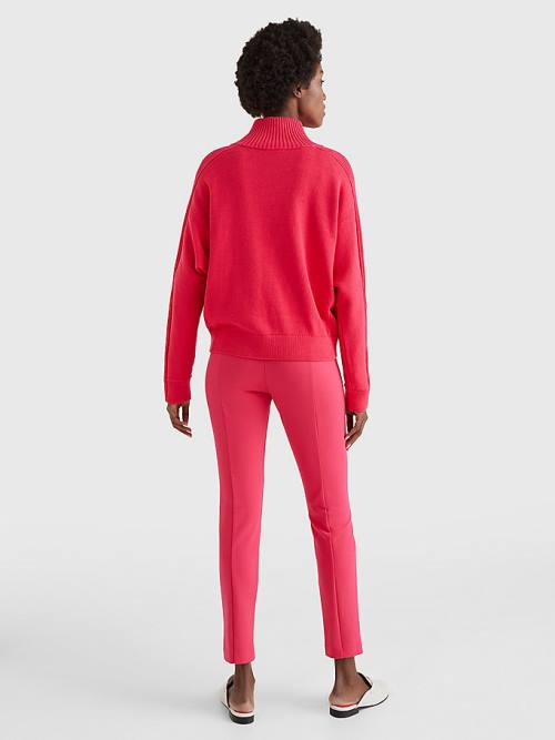 Pink Tommy Hilfiger Oversized Half-Zip High Neck Jumper Women's Sweaters | TH940SZL