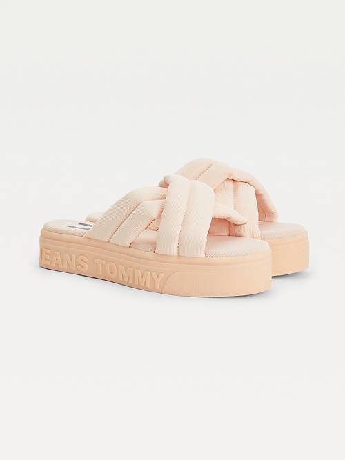 Pink Tommy Hilfiger Padded Strap Flatform Women\'s Sandals | TH078EMY