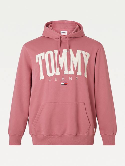 Pink Tommy Hilfiger Plus College Logo Men's Hoodie | TH986FVL