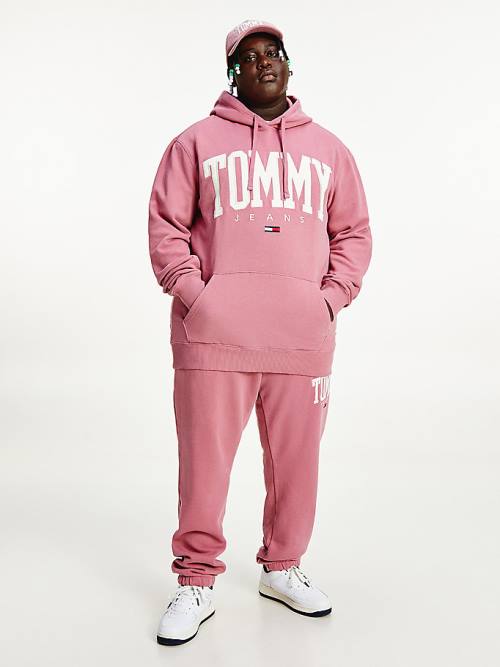 Pink Tommy Hilfiger Plus College Logo Men\'s Hoodie | TH986FVL