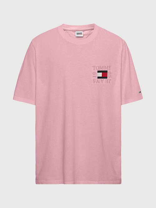 Pink Tommy Hilfiger Plus Organic Cotton Boxy Men\'s T Shirts | TH603GFO