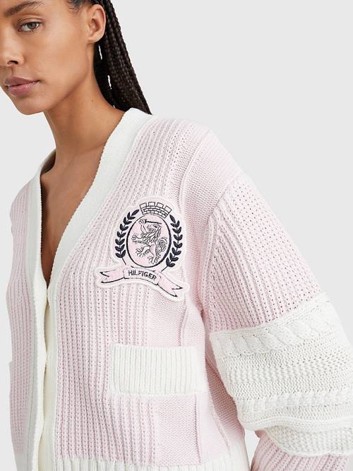 Pink Tommy Hilfiger Prep Organic Cotton Crest Cardigan Women's Sweaters | TH654AVG