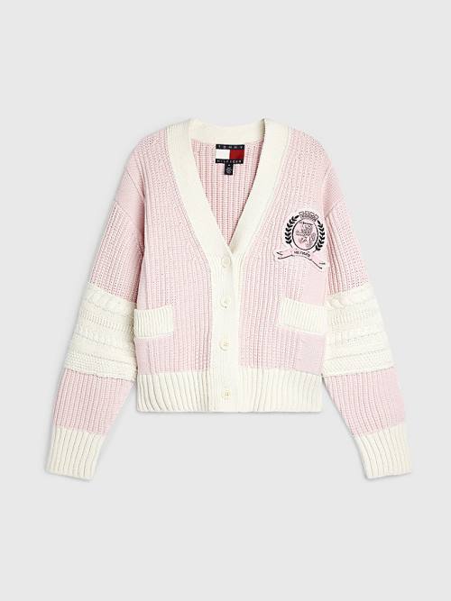 Pink Tommy Hilfiger Prep Organic Cotton Crest Cardigan Women's Sweaters | TH654AVG