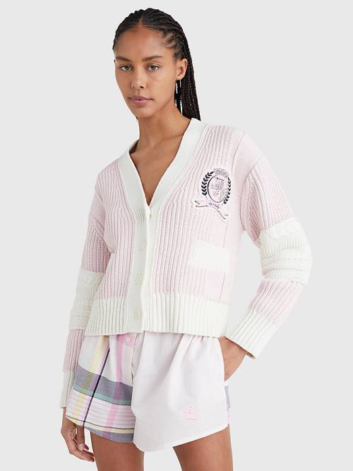 Pink Tommy Hilfiger Prep Organic Cotton Crest Cardigan Women\'s Sweaters | TH654AVG