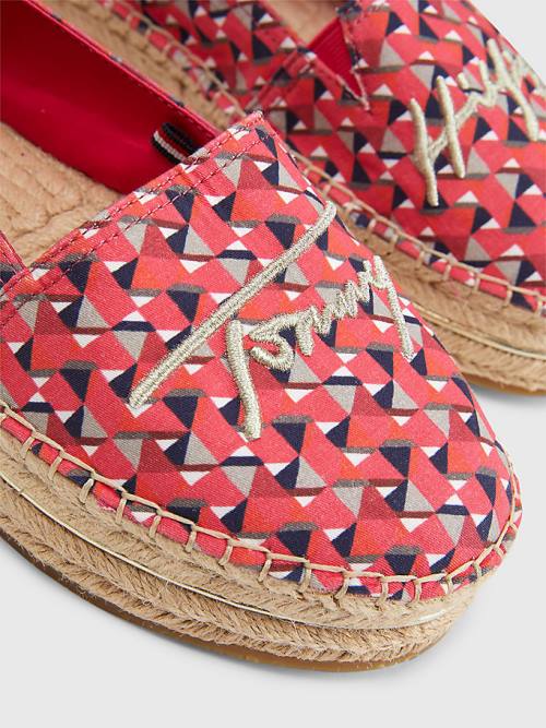 Pink Tommy Hilfiger Printed Signature Logo Espadrilles Women's Loafers | TH491COV