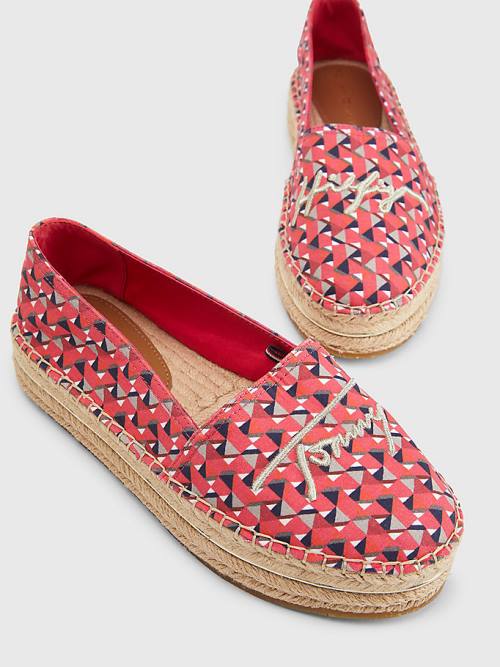 Pink Tommy Hilfiger Printed Signature Logo Espadrilles Women's Loafers | TH491COV