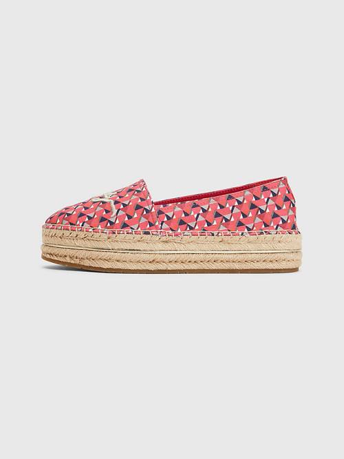 Pink Tommy Hilfiger Printed Signature Logo Espadrilles Women's Loafers | TH491COV