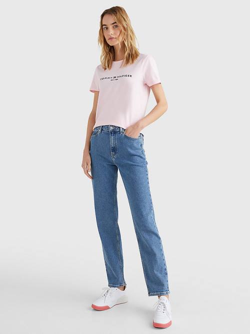 Pink Tommy Hilfiger Pure Organic Cotton Logo Women's T Shirts | TH184ZHO