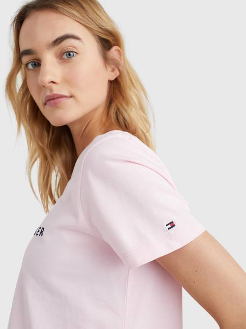 Pink Tommy Hilfiger Pure Organic Cotton Logo Women's T Shirts | TH184ZHO