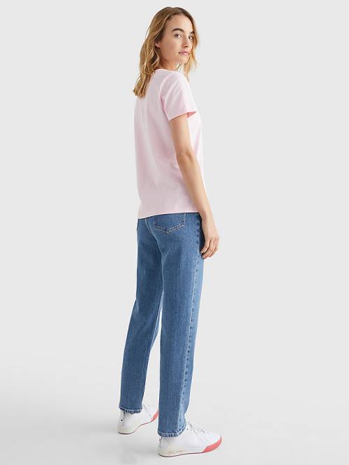 Pink Tommy Hilfiger Pure Organic Cotton Logo Women's T Shirts | TH184ZHO