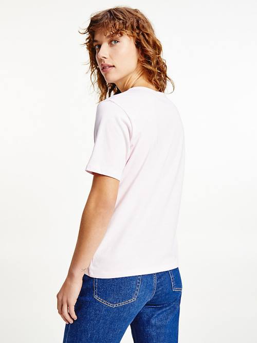 Pink Tommy Hilfiger Pure Organic Cotton Embroidery Women's T Shirts | TH189RZX