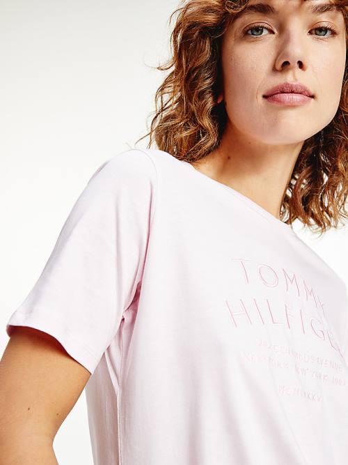 Pink Tommy Hilfiger Pure Organic Cotton Embroidery Women's T Shirts | TH189RZX