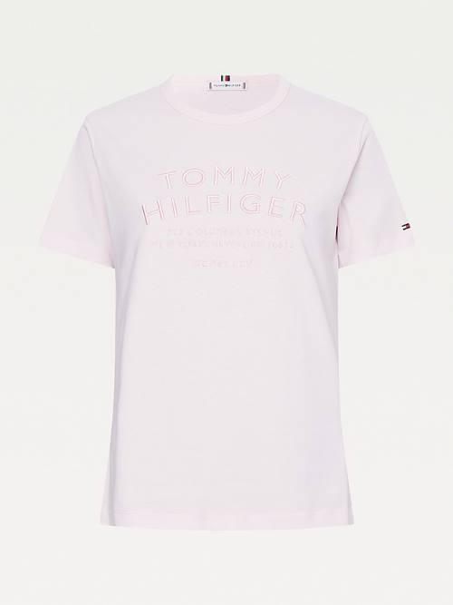 Pink Tommy Hilfiger Pure Organic Cotton Embroidery Women's T Shirts | TH189RZX