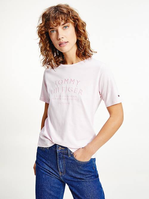 Pink Tommy Hilfiger Pure Organic Cotton Embroidery Women\'s T Shirts | TH189RZX