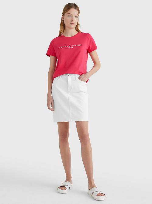 Pink Tommy Hilfiger Pure Organic Cotton Logo Women's T Shirts | TH217RSG