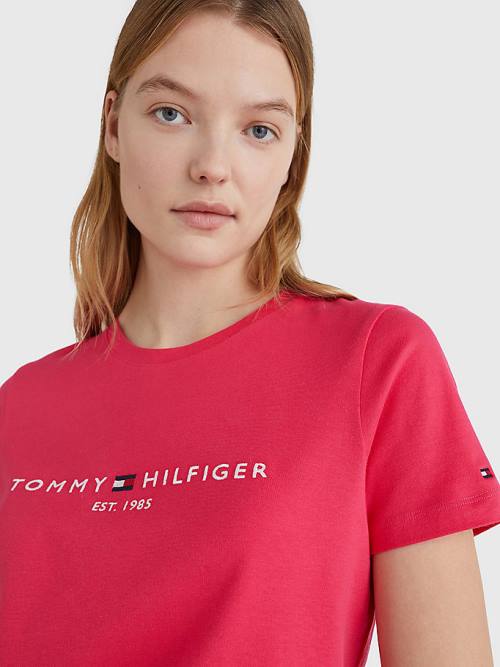 Pink Tommy Hilfiger Pure Organic Cotton Logo Women's T Shirts | TH217RSG