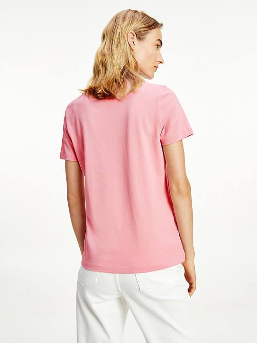 Pink Tommy Hilfiger Pure Organic Cotton Logo Women's T Shirts | TH850PXE