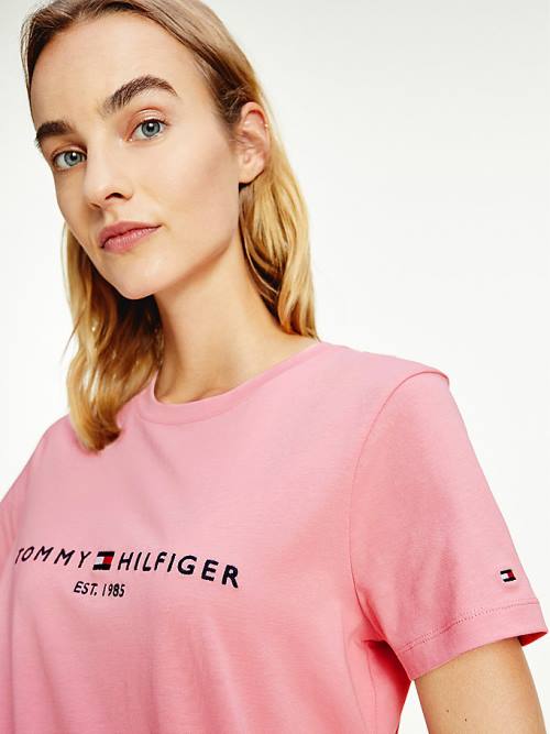 Pink Tommy Hilfiger Pure Organic Cotton Logo Women's T Shirts | TH850PXE