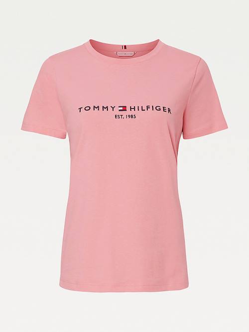 Pink Tommy Hilfiger Pure Organic Cotton Logo Women's T Shirts | TH850PXE