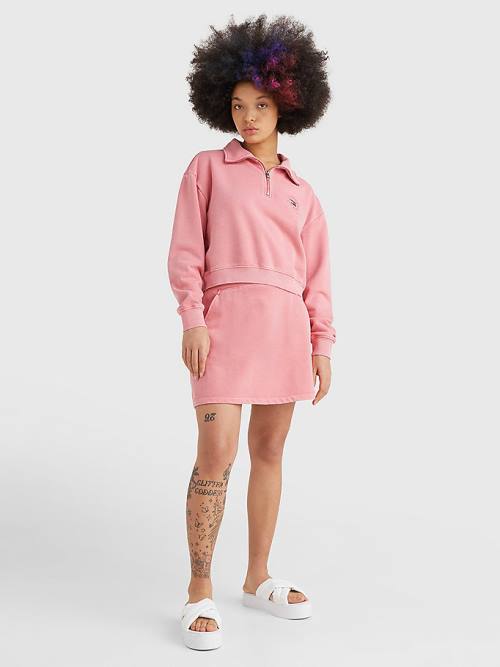 Pink Tommy Hilfiger Quarter Zip Relaxed Fit Women's Sweatshirts | TH365SKY