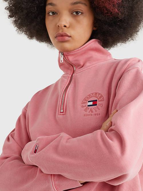 Pink Tommy Hilfiger Quarter Zip Relaxed Fit Women's Sweatshirts | TH365SKY