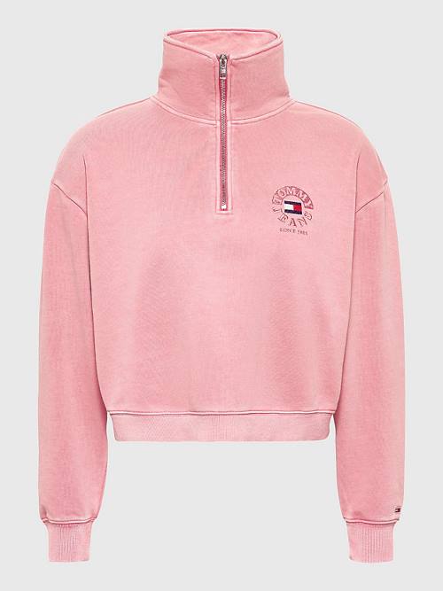 Pink Tommy Hilfiger Quarter Zip Relaxed Fit Women's Sweatshirts | TH365SKY