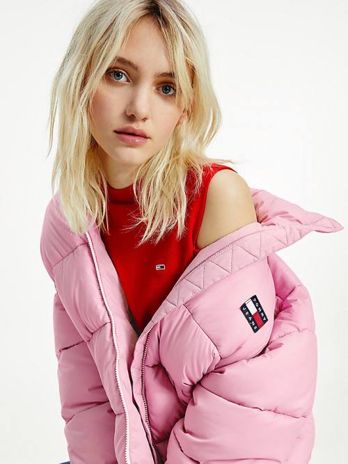 Pink Tommy Hilfiger Recycled Nylon Puffer Women's Jackets | TH693GPQ