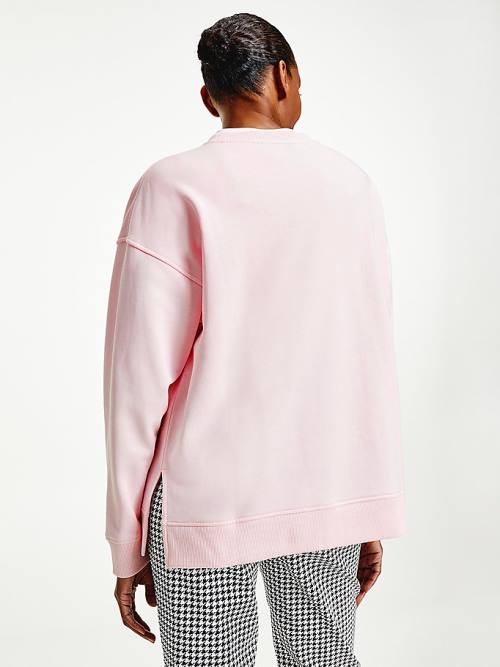 Pink Tommy Hilfiger Relaxed Fit Text Embroidery Women's Sweatshirts | TH537QVO