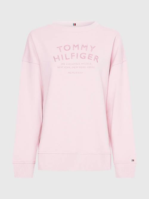 Pink Tommy Hilfiger Relaxed Fit Text Embroidery Women's Sweatshirts | TH537QVO