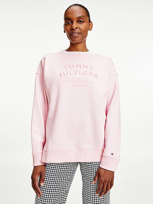 Pink Tommy Hilfiger Relaxed Fit Text Embroidery Women\'s Sweatshirts | TH537QVO