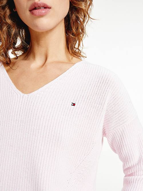 Pink Tommy Hilfiger Rib-Knit Organic Cotton Relaxed Fit Jumper Women's Sweaters | TH928JAE