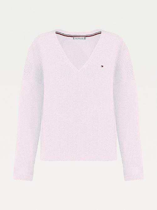 Pink Tommy Hilfiger Rib-Knit Organic Cotton Relaxed Fit Jumper Women's Sweaters | TH928JAE